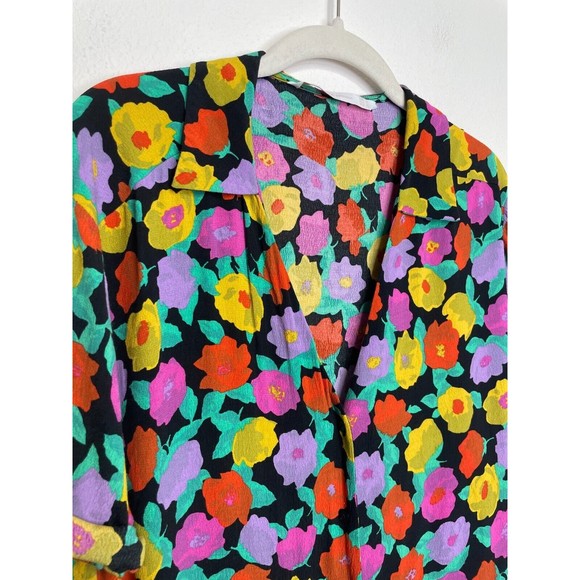 ZARA Trafaluc Small Floral Print Button-Up Shirt Open V-Neck Rolled Short Sleeve - Picture 7 of 16